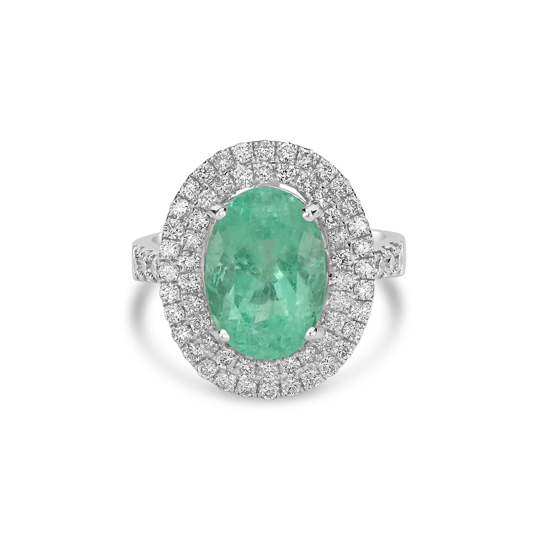 5.29 Cts Paraiba Tourmaline and White Diamond Ring in 14K White Gold