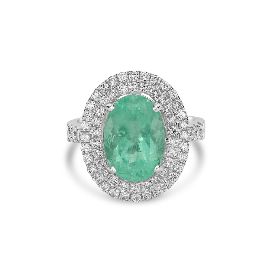 5.29 Cts Paraiba Tourmaline and White Diamond Ring in 14K White Gold