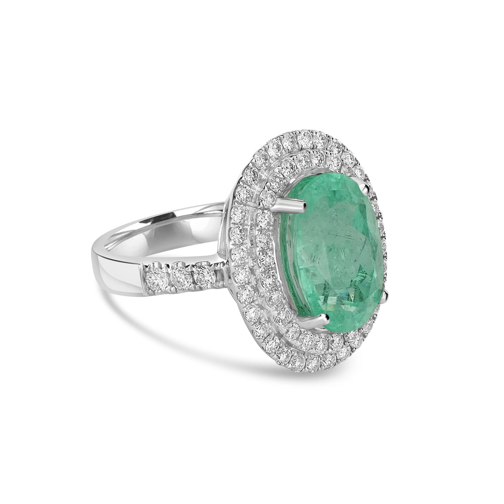 5.29 Cts Paraiba Tourmaline and White Diamond Ring in 14K White Gold