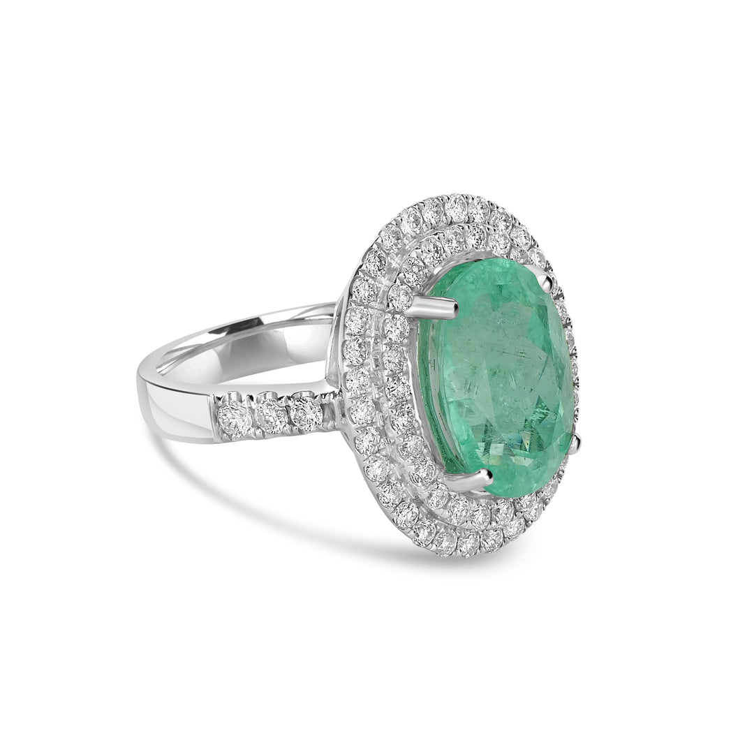 5.29 Cts Paraiba Tourmaline and White Diamond Ring in 14K White Gold