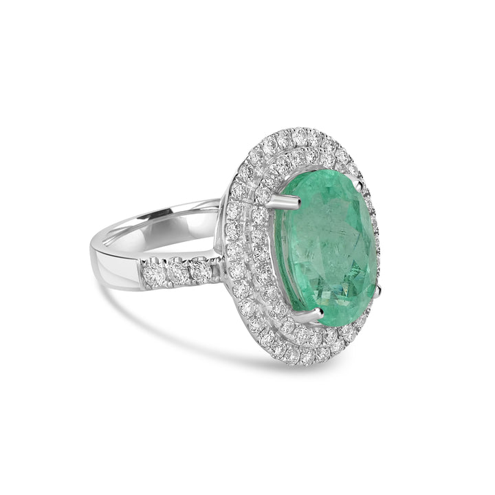 5.29 Cts Paraiba Tourmaline and White Diamond Ring in 14K White Gold