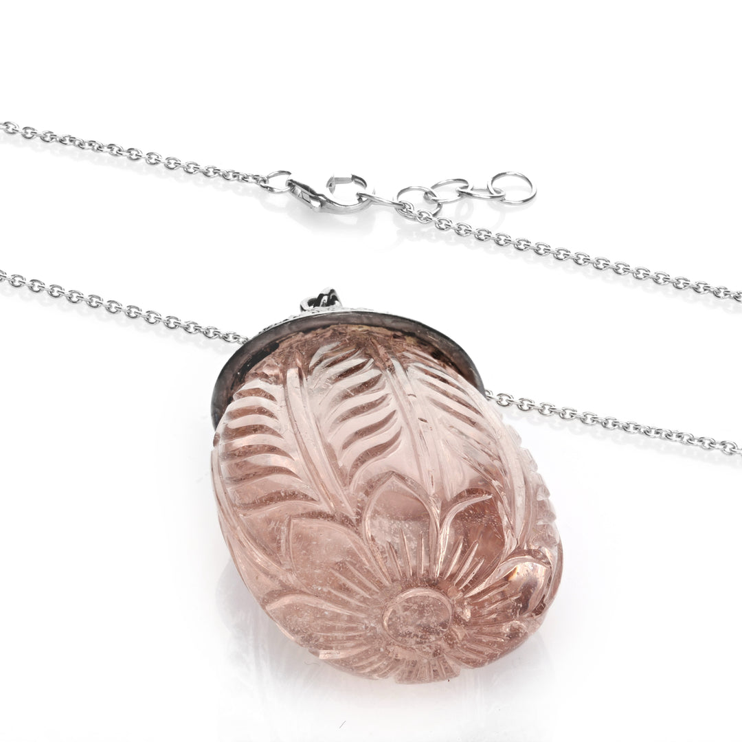 135.70 Cts Morganite and Black Diamond Pendant in 14K Two Tone