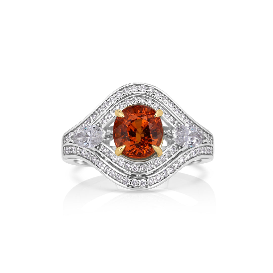 3.75 Cts Spessartite and White Diamond Ring in 14K Two Tone