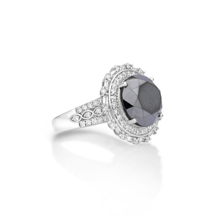 9.69 Cts Black Diamond and White Diamond Ring in 14K White Gold