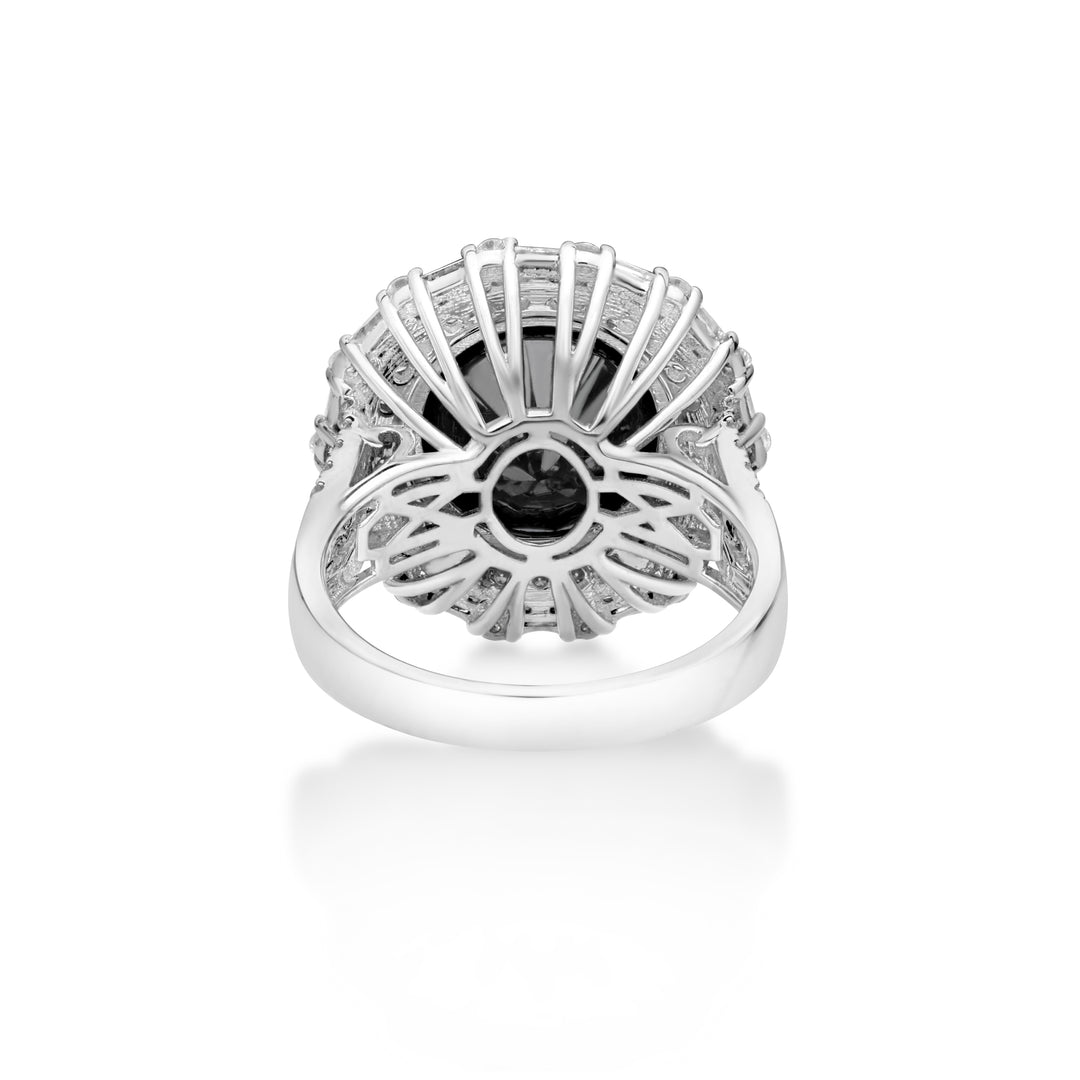 9.69 Cts Black Diamond and White Diamond Ring in 14K White Gold