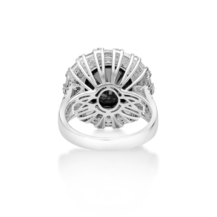 9.69 Cts Black Diamond and White Diamond Ring in 14K White Gold