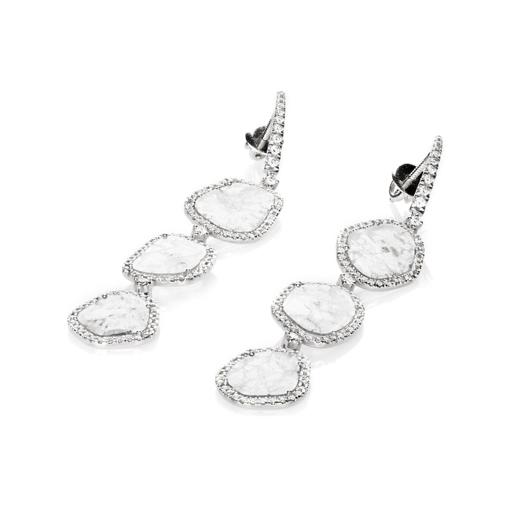 4.47 Cts Diamond Slice and White Diamond Earring in 14K White Gold
