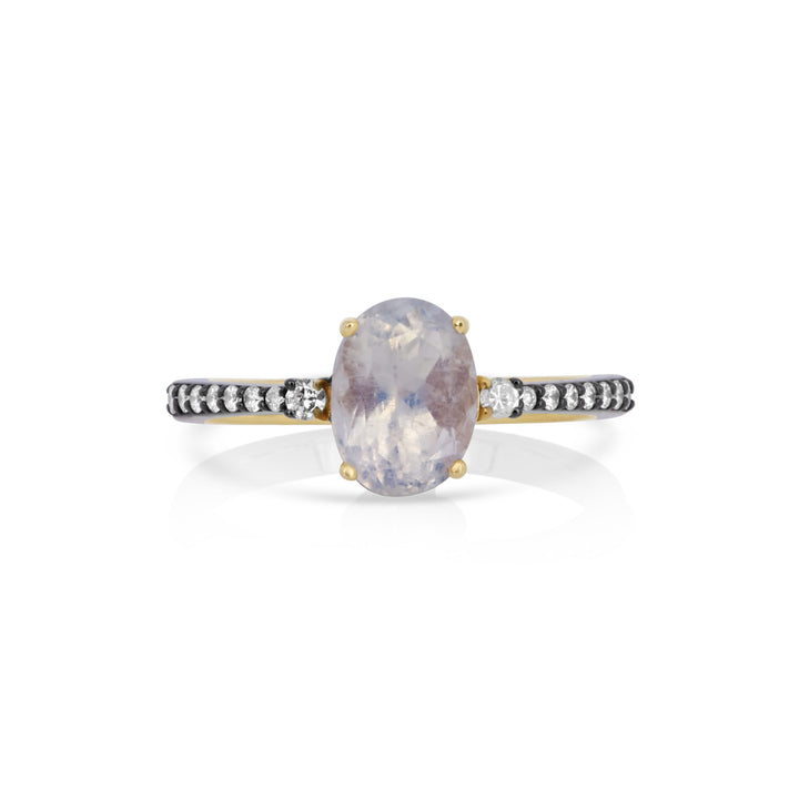 1.90 Cts Moonstone and White Diamond Ring in 14K Two Tone