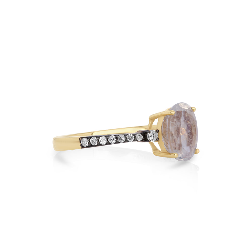 1.90 Cts Moonstone and White Diamond Ring in 14K Two Tone