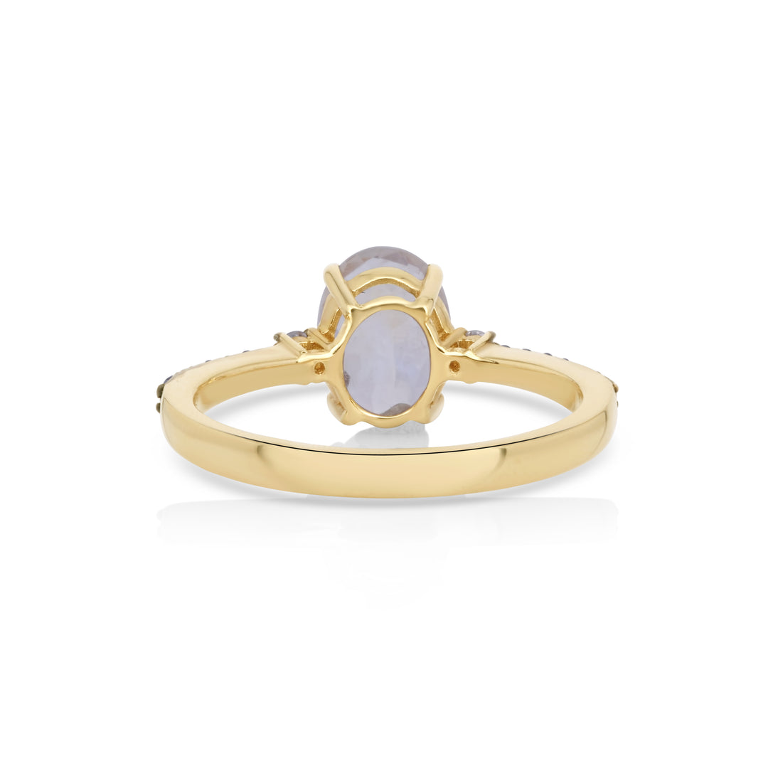 1.90 Cts Moonstone and White Diamond Ring in 14K Two Tone