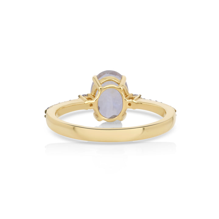 1.90 Cts Moonstone and White Diamond Ring in 14K Two Tone