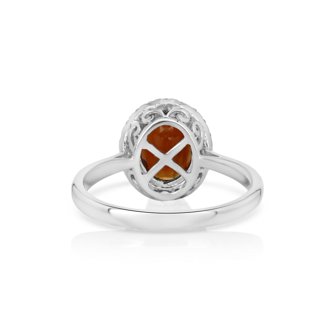 1.25 Cts Sunset Spessartite and White Diamond Ring in 14K White Gold