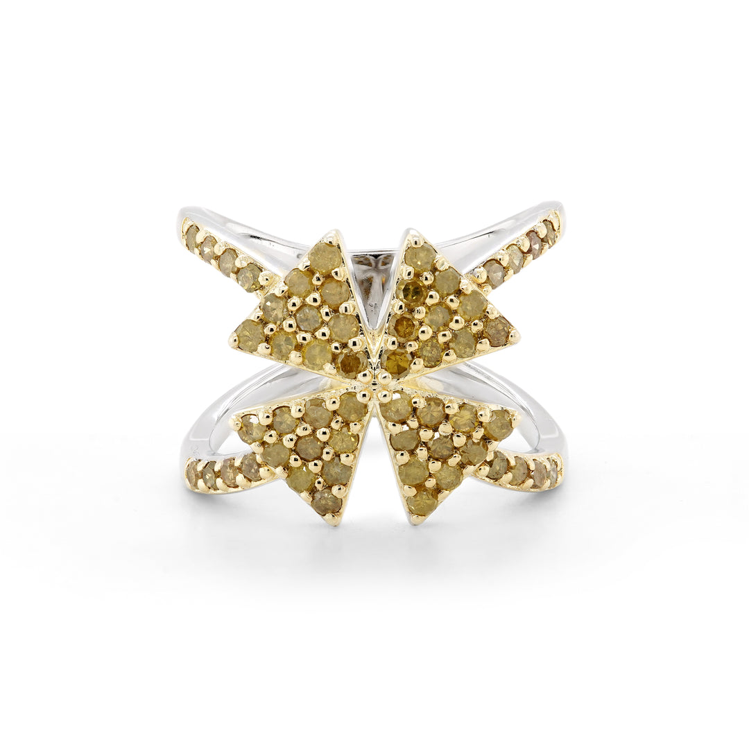 1.09 Cts Yellow Diamond Ring in 925 Two Tone
