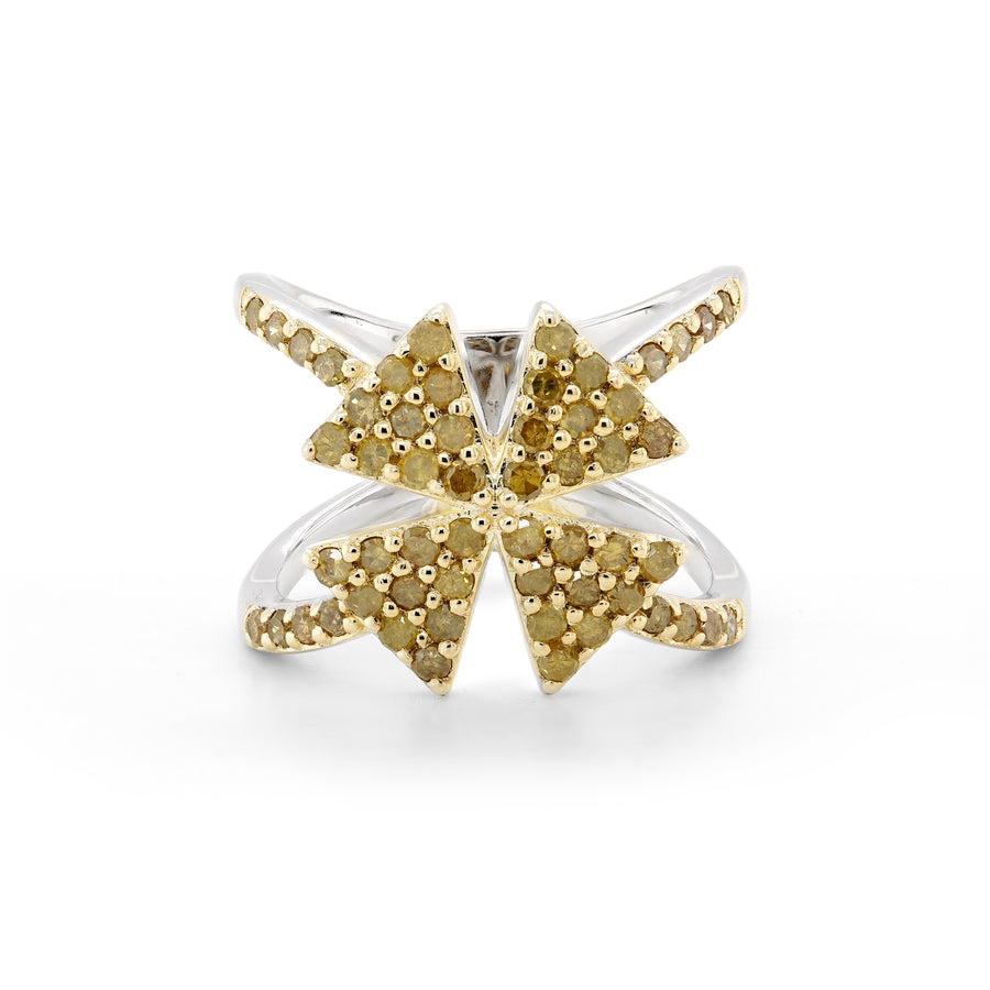 1.09 Cts Yellow Diamond Ring in 925 Two Tone