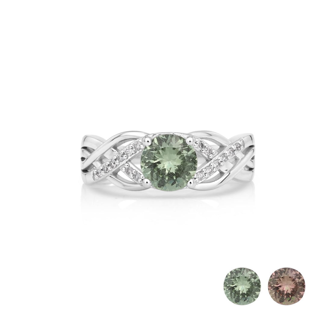 1.3 Cts UV Mint Garnet and White Diamond Ring in 14K White Gold