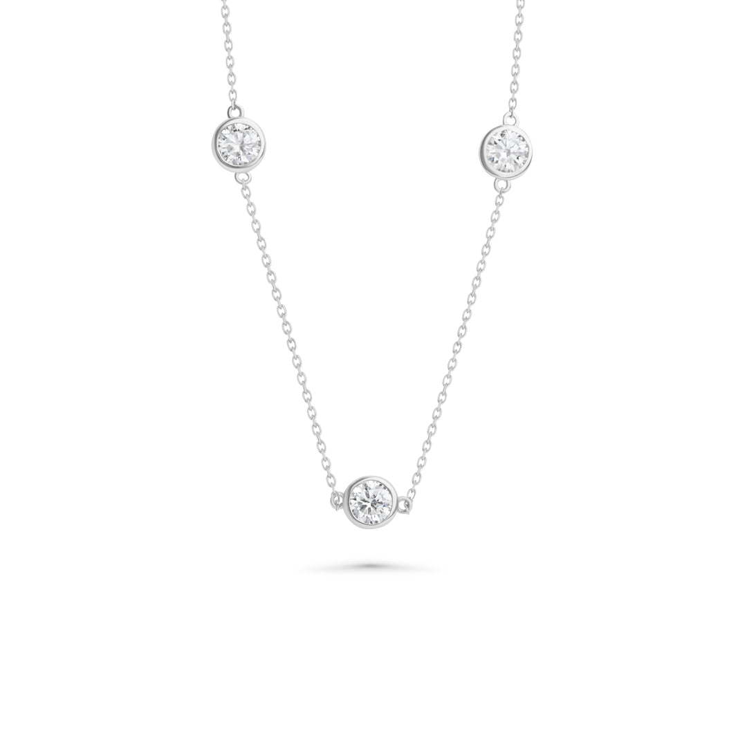 BellaMoi White Moissanite Station Necklace in 14K White Gold