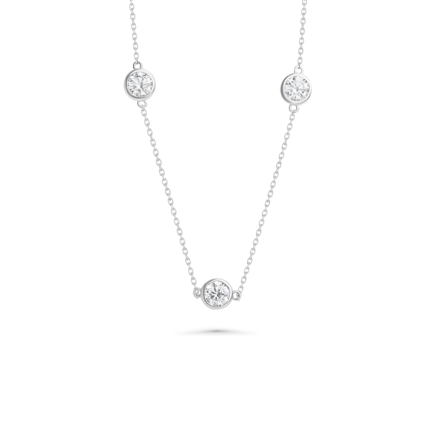 BellaMoi White Moissanite Station Necklace in 14K White Gold