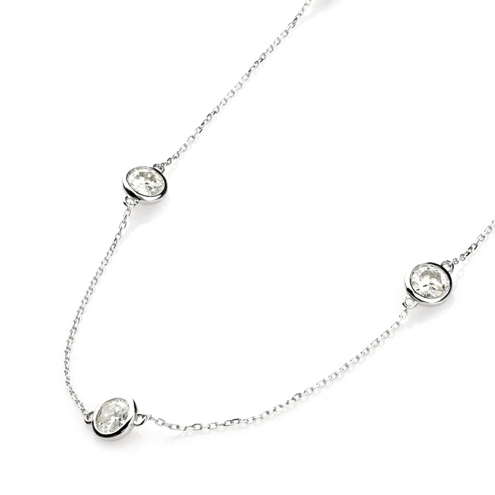 BellaMoi White Moissanite Station Necklace in 14K White Gold