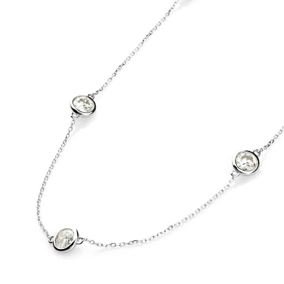 BellaMoi White Moissanite Station Necklace in 14K White Gold