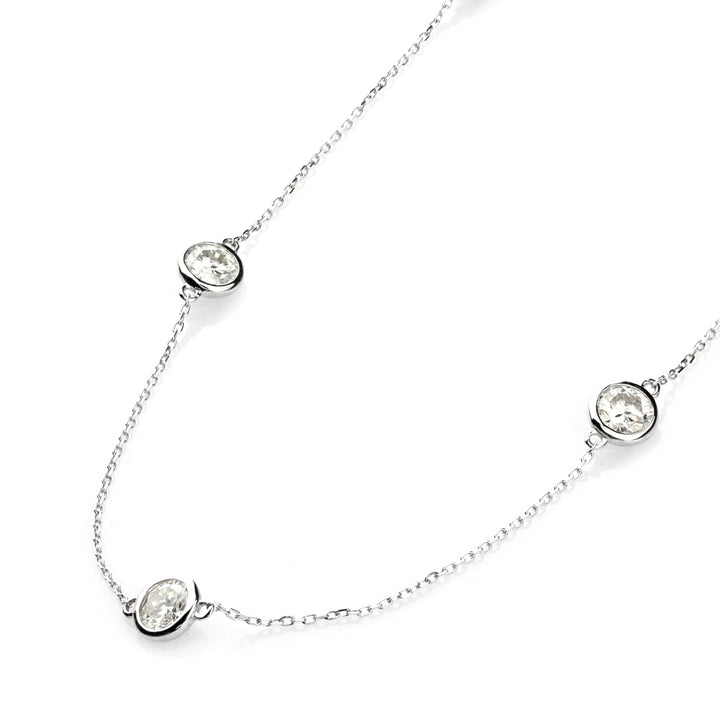 BellaMoi White Moissanite Station Necklace in 14K White Gold