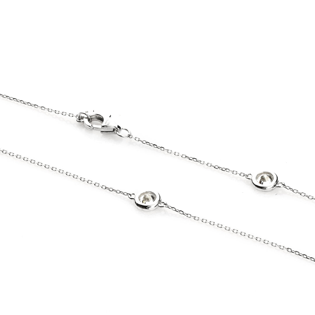 BellaMoi White Moissanite Station Necklace in 14K White Gold