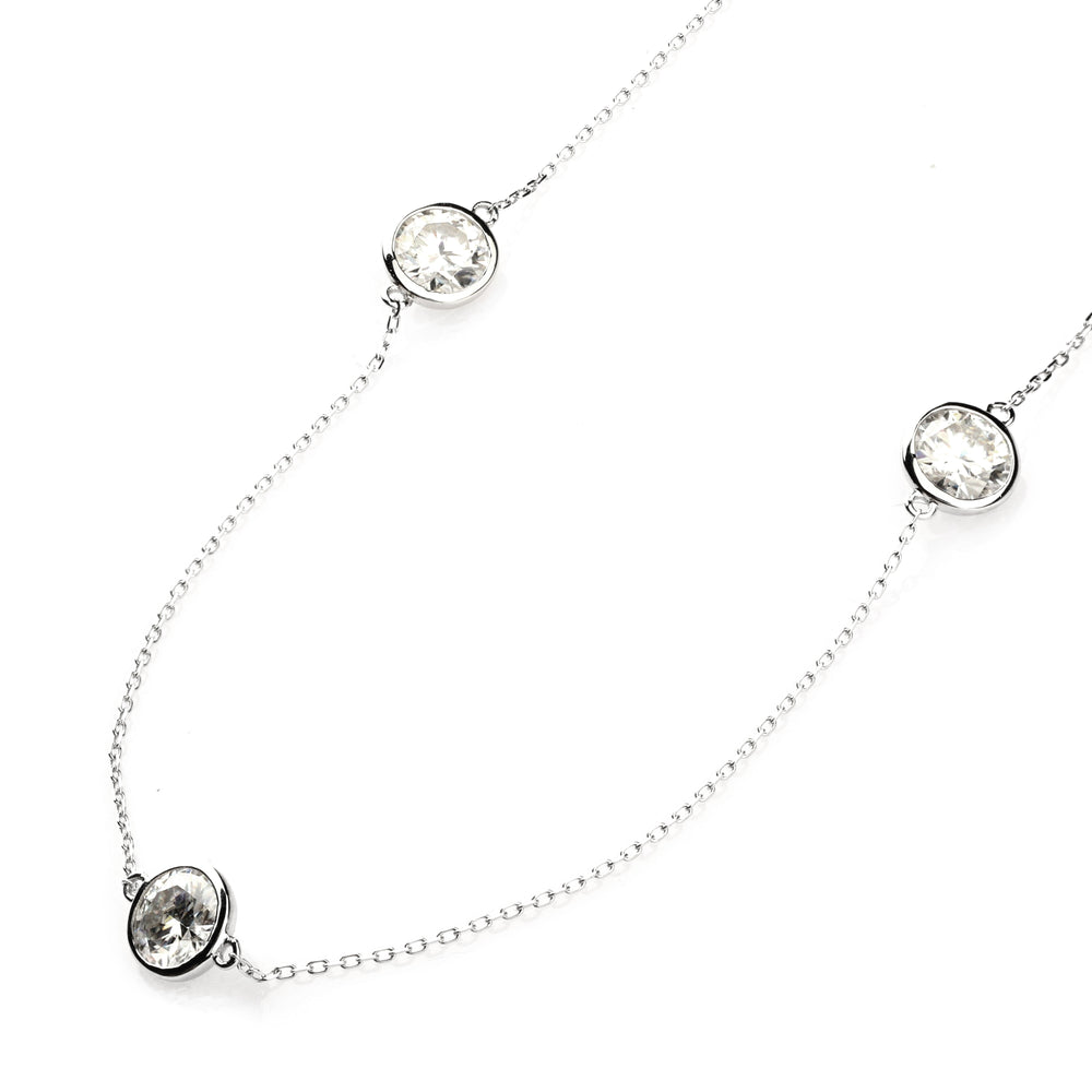 White Moissanite Station Necklace in 14K White Gold