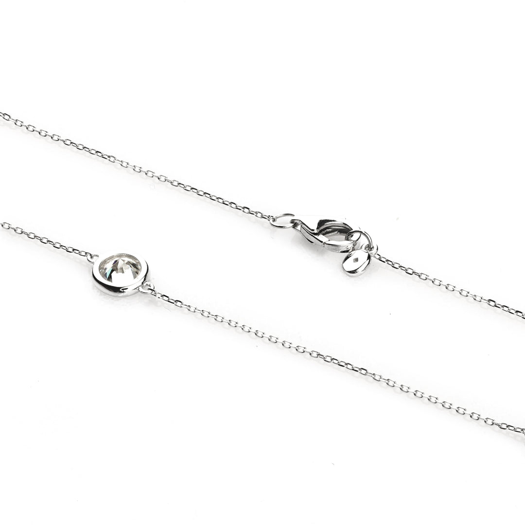 White Moissanite Station Necklace in 14K White Gold