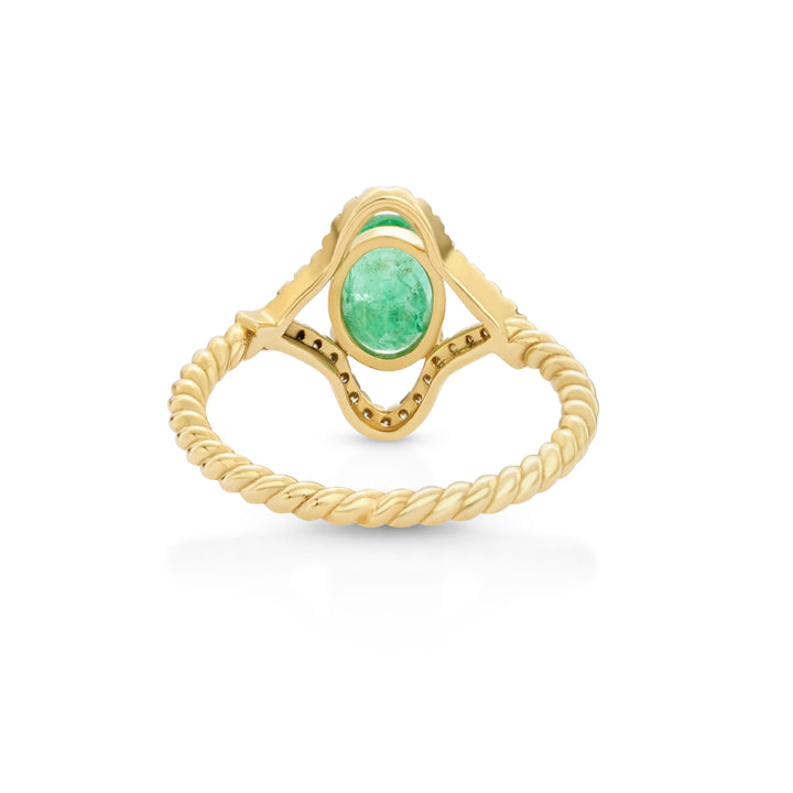 1.07 Cts Emerald and White Diamond Ring in 14K Yellow Gold