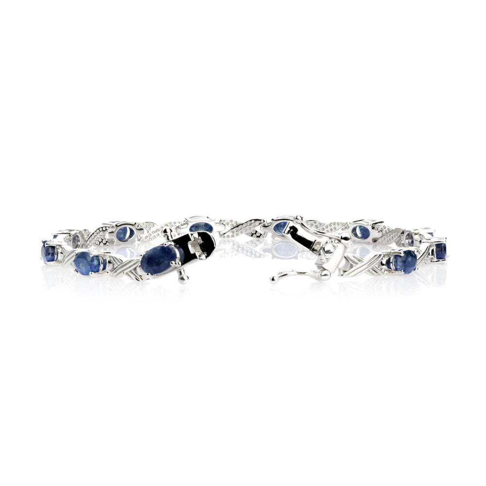8.01 Cts Blue Sapphire Station Bracelet In 925 Sterling Silver