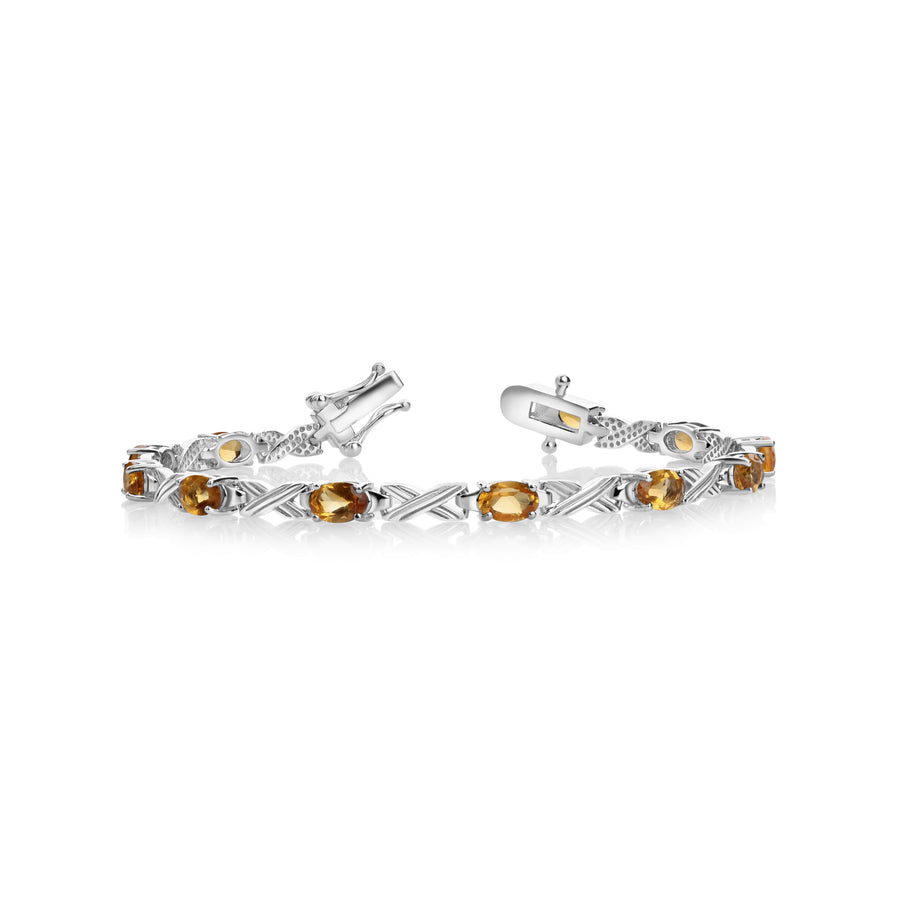 4.76 Cts Citrine Station Bracelet In 925 Sterling Silver