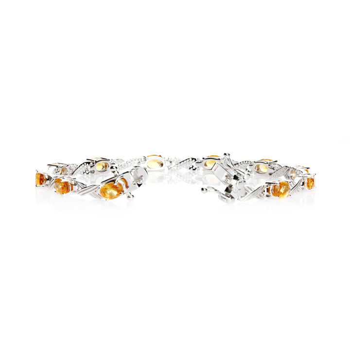 4.76 Cts Citrine Station Bracelet In 925 Sterling Silver