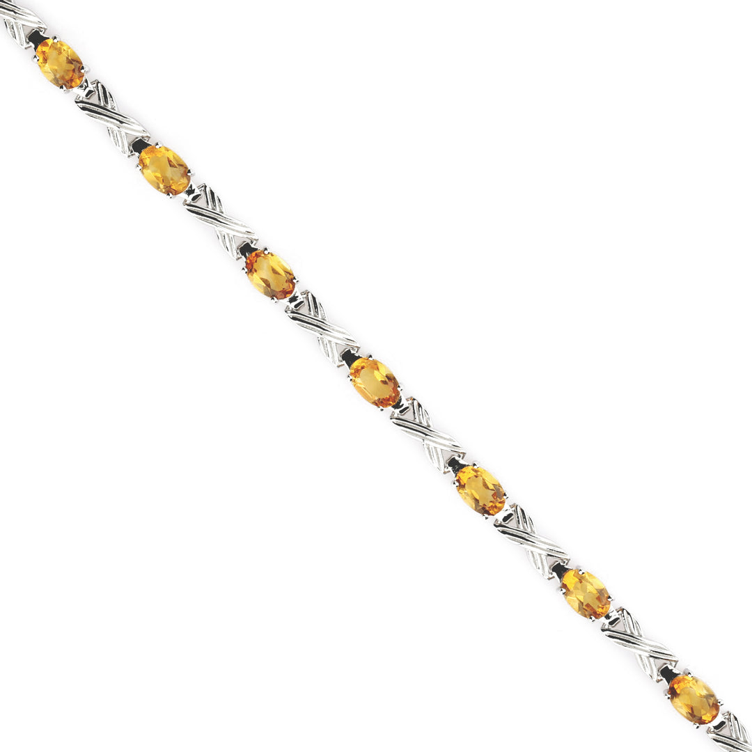 4.76 Cts Citrine Station Bracelet In 925 Sterling Silver