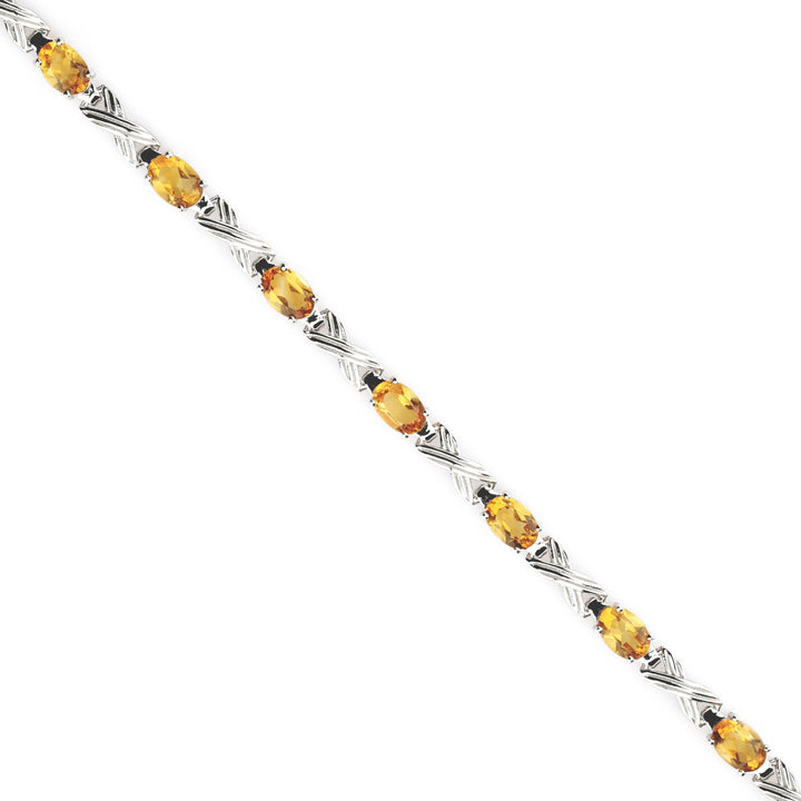 4.76 Cts Citrine Station Bracelet In 925 Sterling Silver