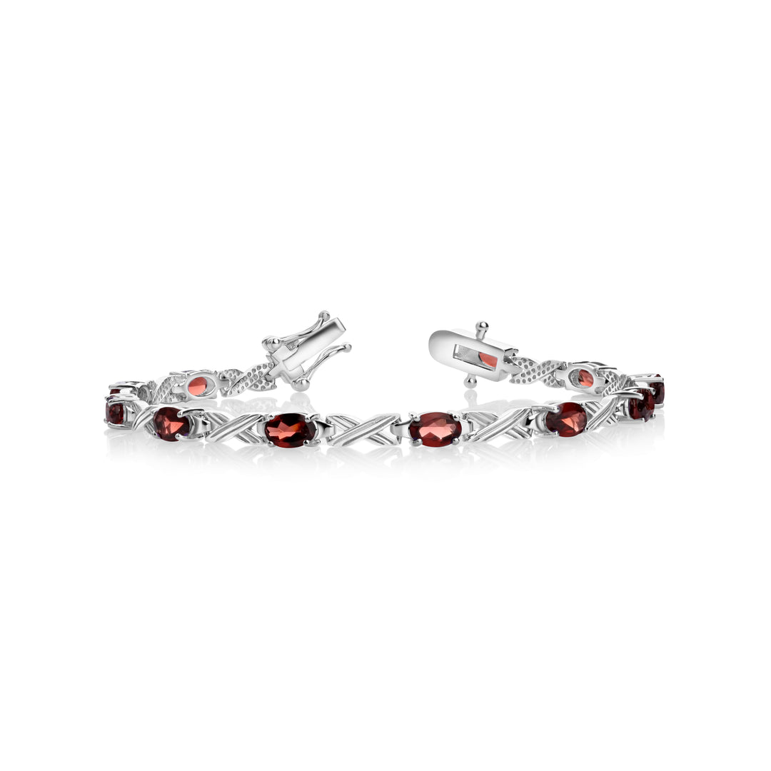 5.81 Cts Garnet Station Bracelet In 925 Sterling Silver