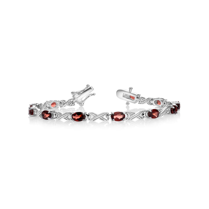 5.81 Cts Garnet Station Bracelet In 925 Sterling Silver