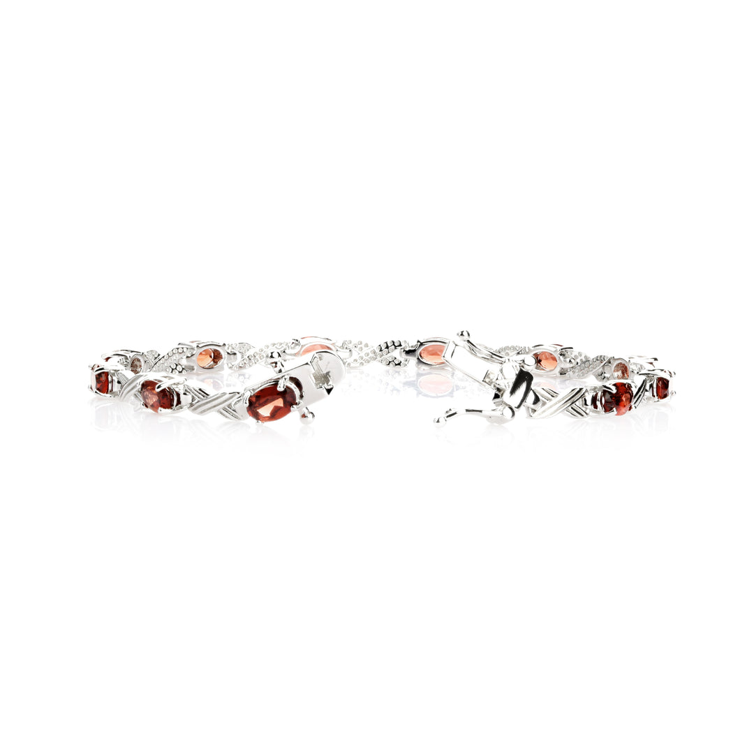 5.81 Cts Garnet Station Bracelet In 925 Sterling Silver