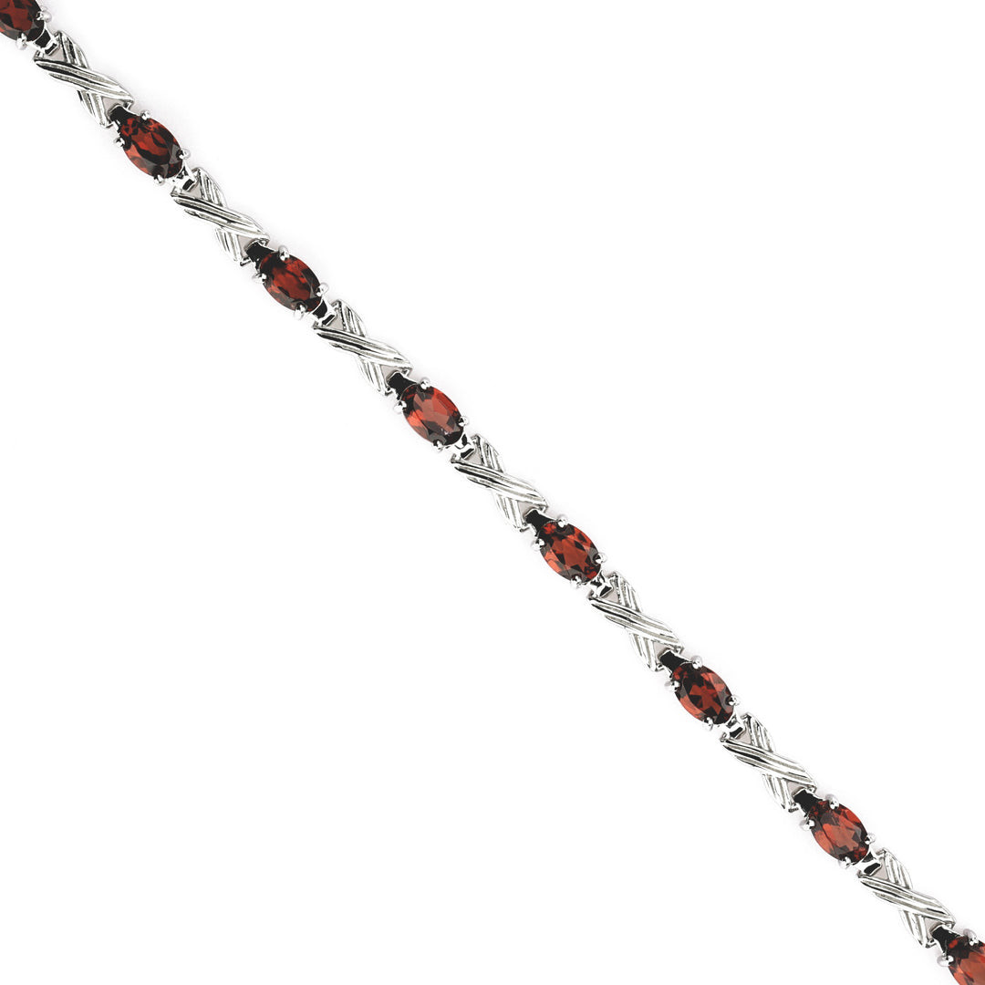 5.81 Cts Garnet Station Bracelet In 925 Sterling Silver