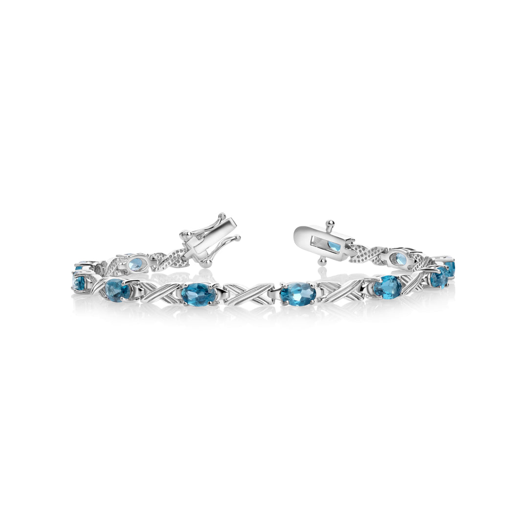 6.04 Cts London Blue Topaz Station Bracelet In 925 Sterling Silver