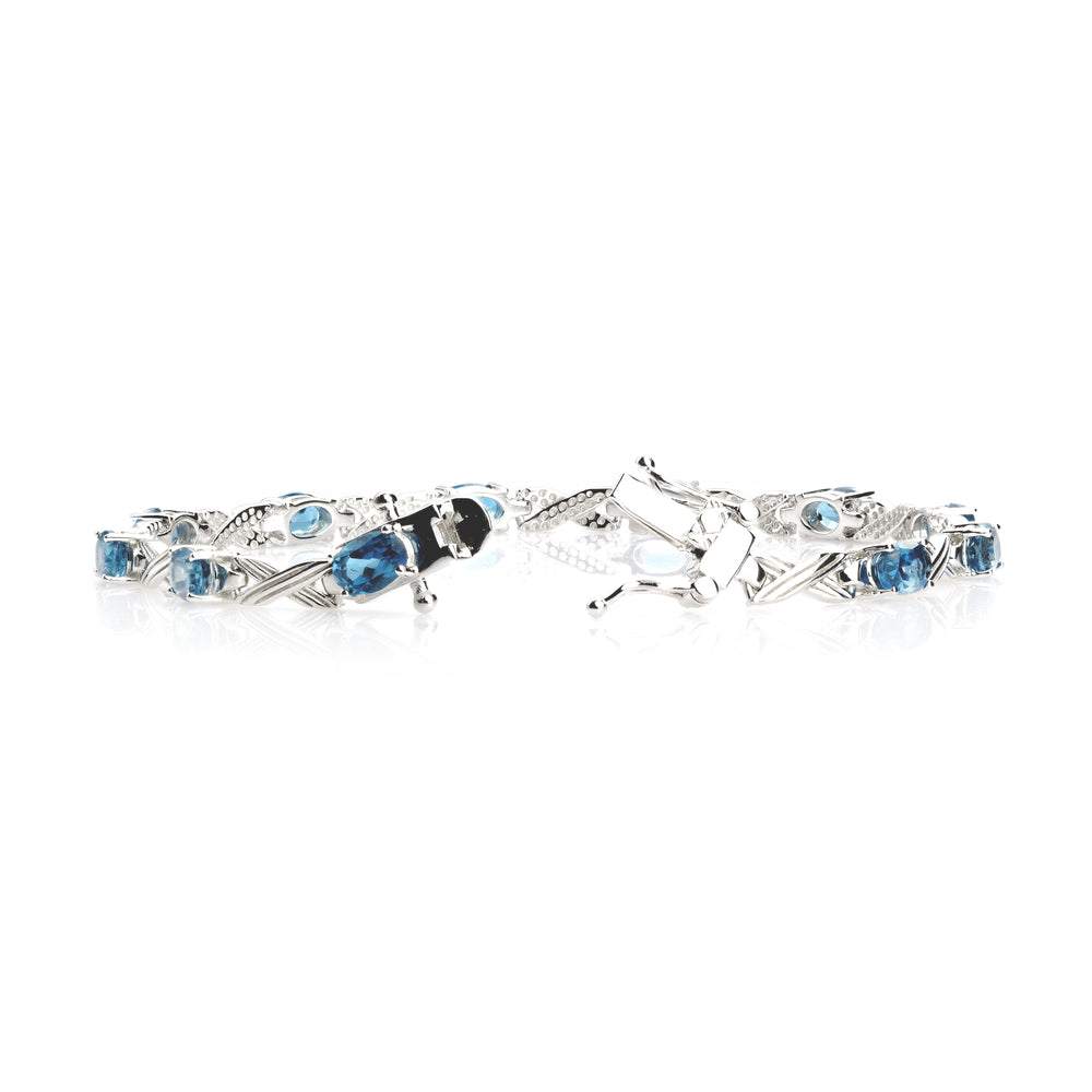 6.04 Cts London Blue Topaz Station Bracelet In 925 Sterling Silver