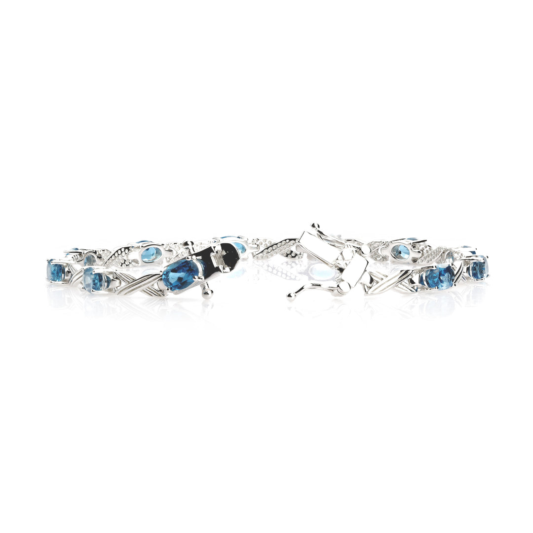 6.04 Cts London Blue Topaz Station Bracelet In 925 Sterling Silver