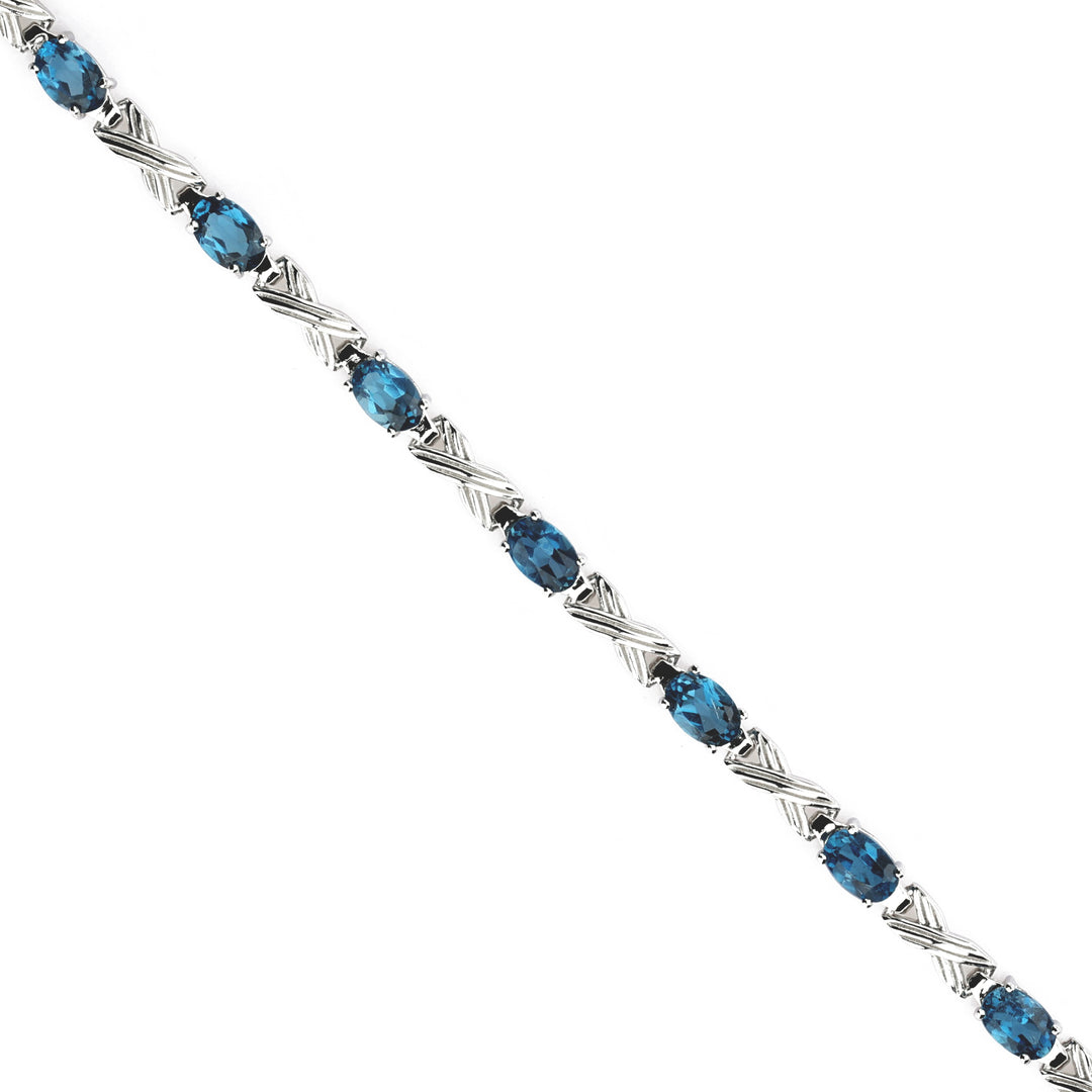 6.04 Cts London Blue Topaz Station Bracelet In 925 Sterling Silver