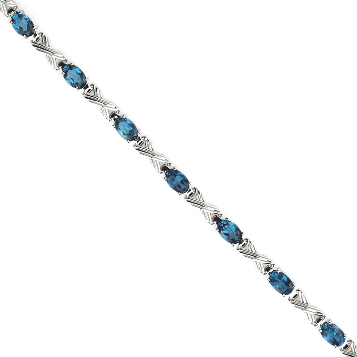 6.04 Cts London Blue Topaz Station Bracelet In 925 Sterling Silver