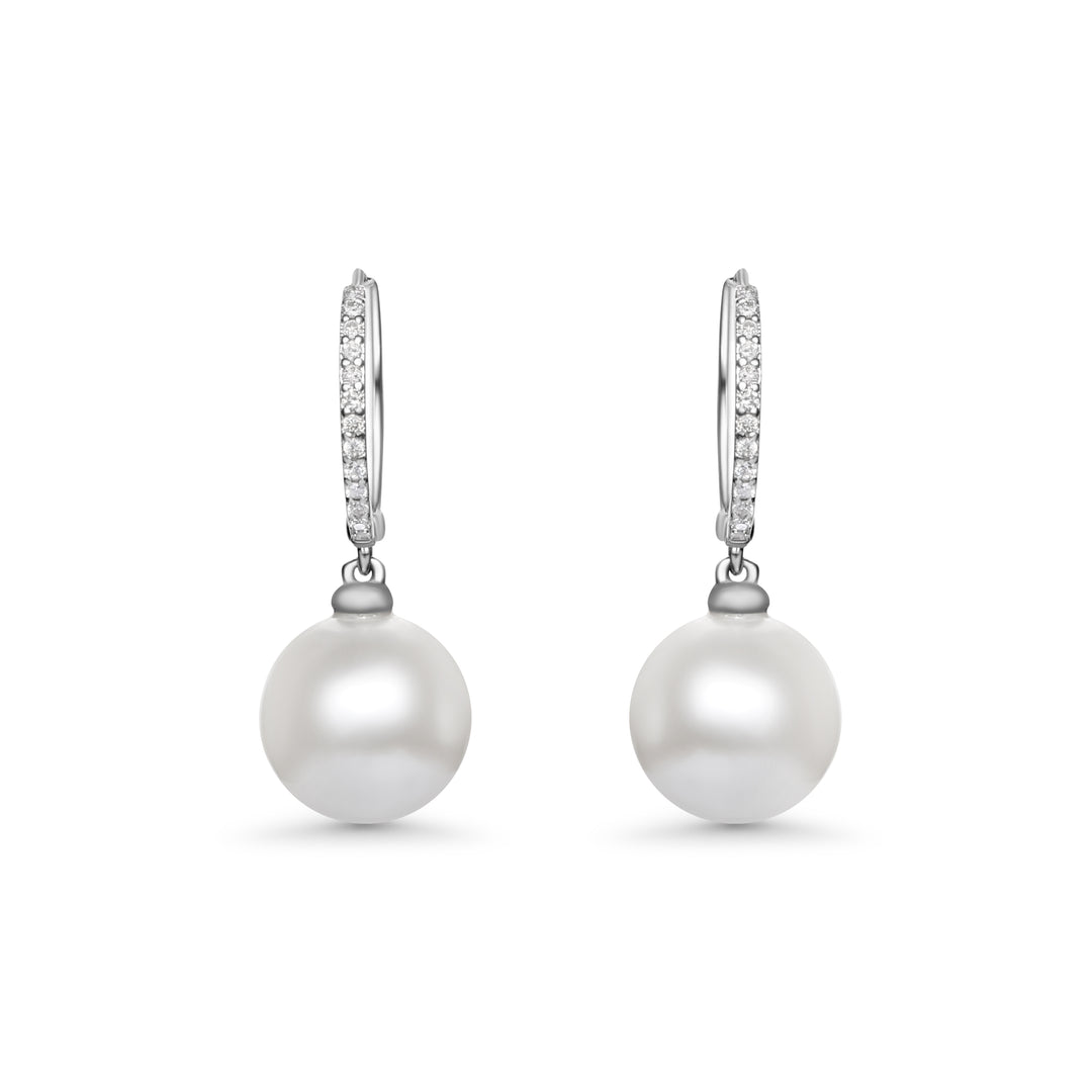 9.00-10.00 MM Shell Pearl and White Diamond Earring in 14K White Gold
