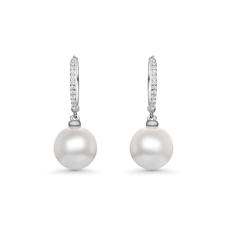 9.00-10.00 MM Shell Pearl and White Diamond Earring in 14K White Gold