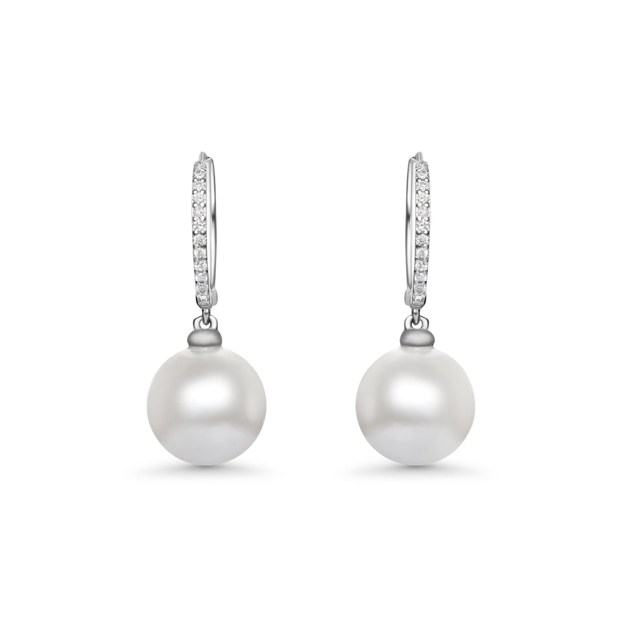 9.00-10.00 MM Shell Pearl and White Diamond Earring in 14K White Gold
