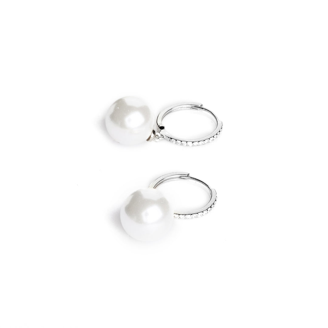 9.00-10.00 MM Shell Pearl and White Diamond Earring in 14K White Gold