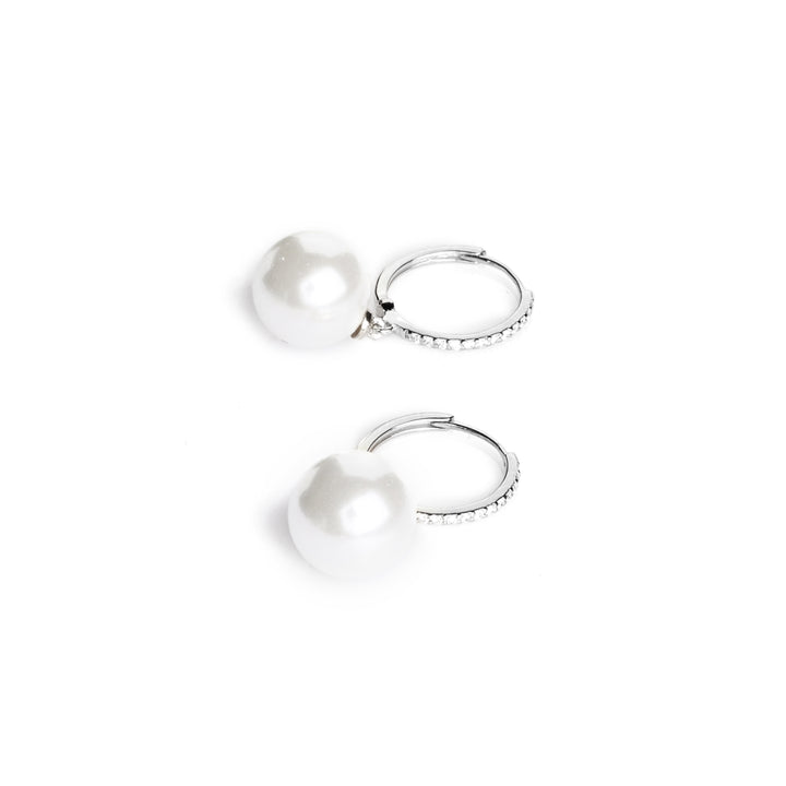 9.00-10.00 MM Shell Pearl and White Diamond Earring in 14K White Gold