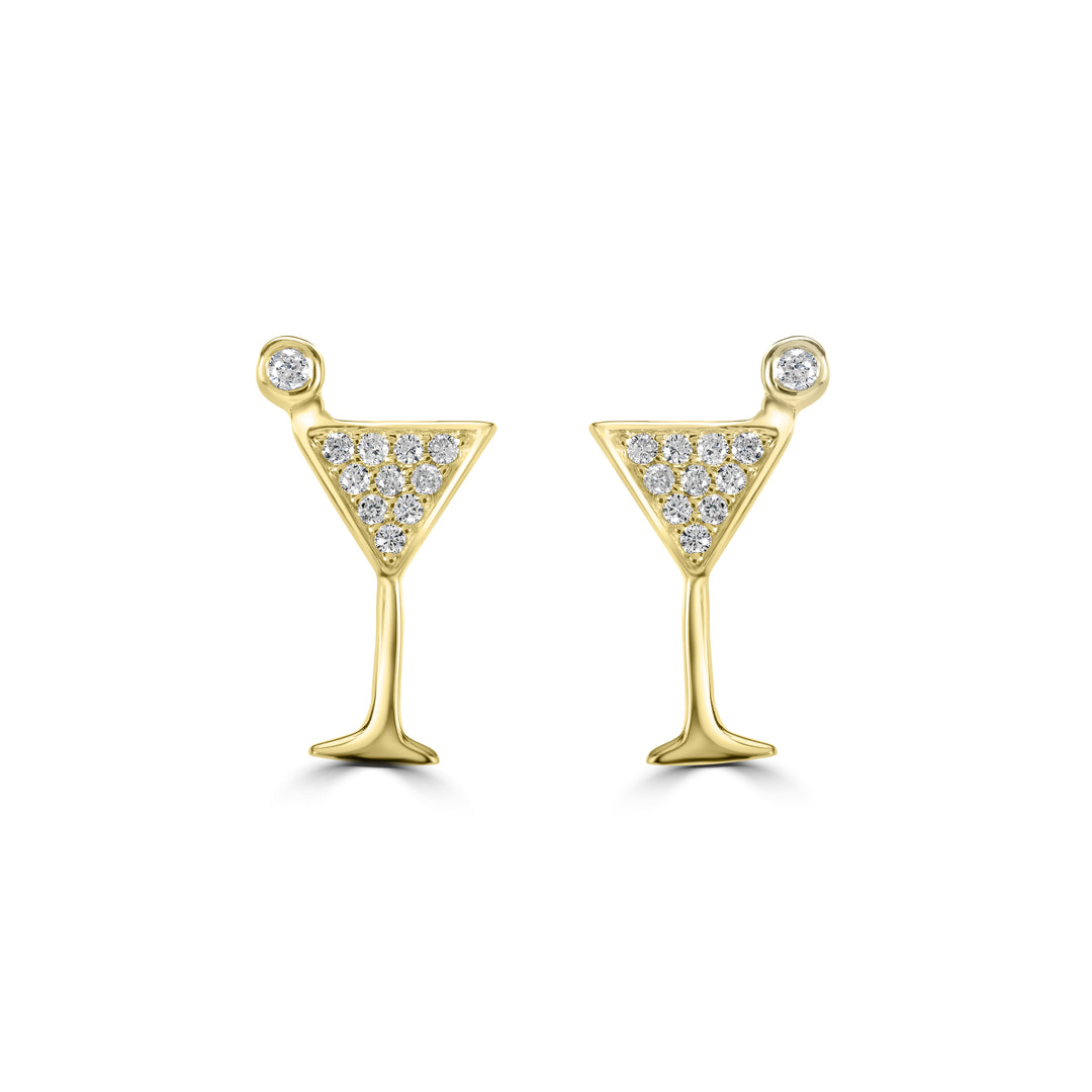 0.10 Cts White Diamond MARTINI Earring in 14K Yellow Gold