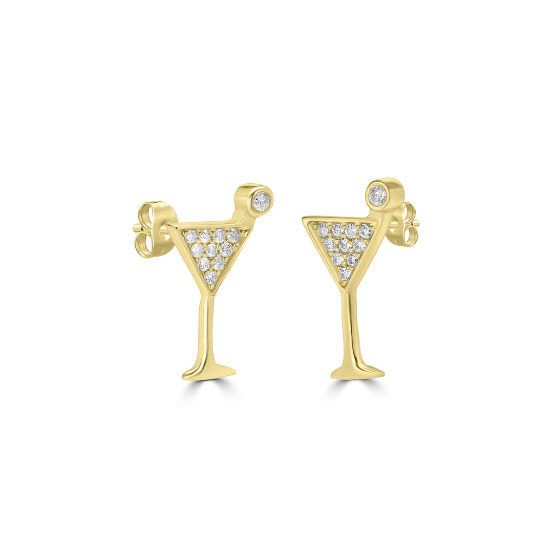 0.10 Cts White Diamond MARTINI Earring in 14K Yellow Gold