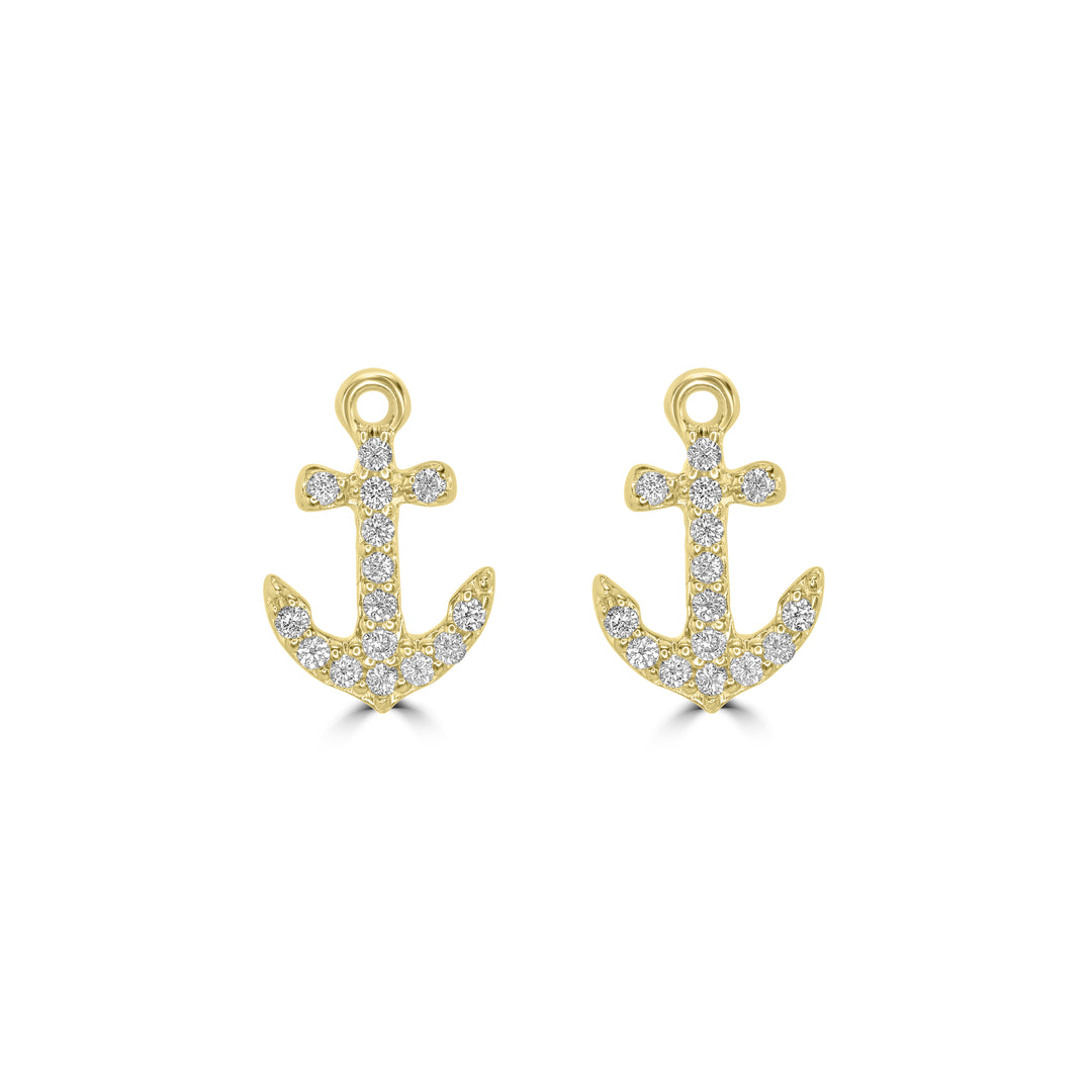 0.13 Cts White Diamond ANCHOR Earring in 14K Yellow Gold